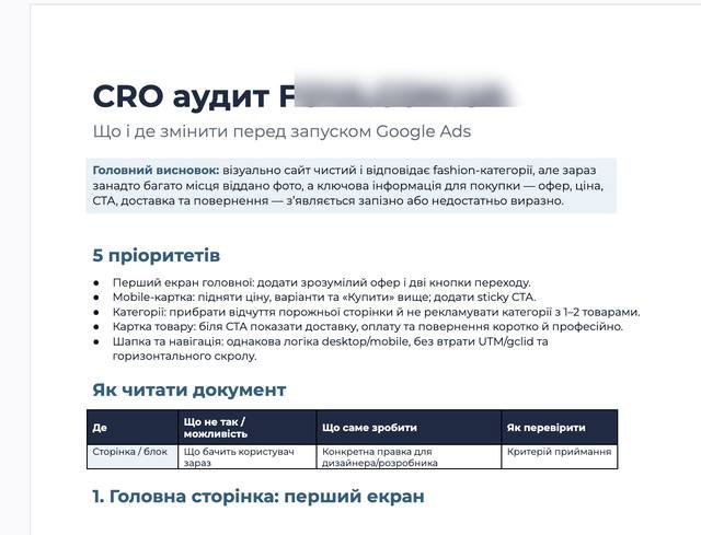 CRO-аудит сайту з переліком правок перед запуском